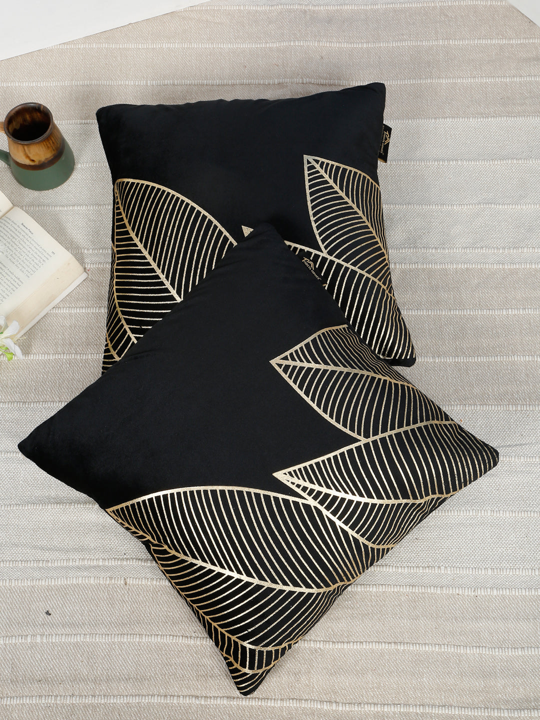 Floral Foil Printed Velvet Square Cushion Covers 16 X 16 INCHES