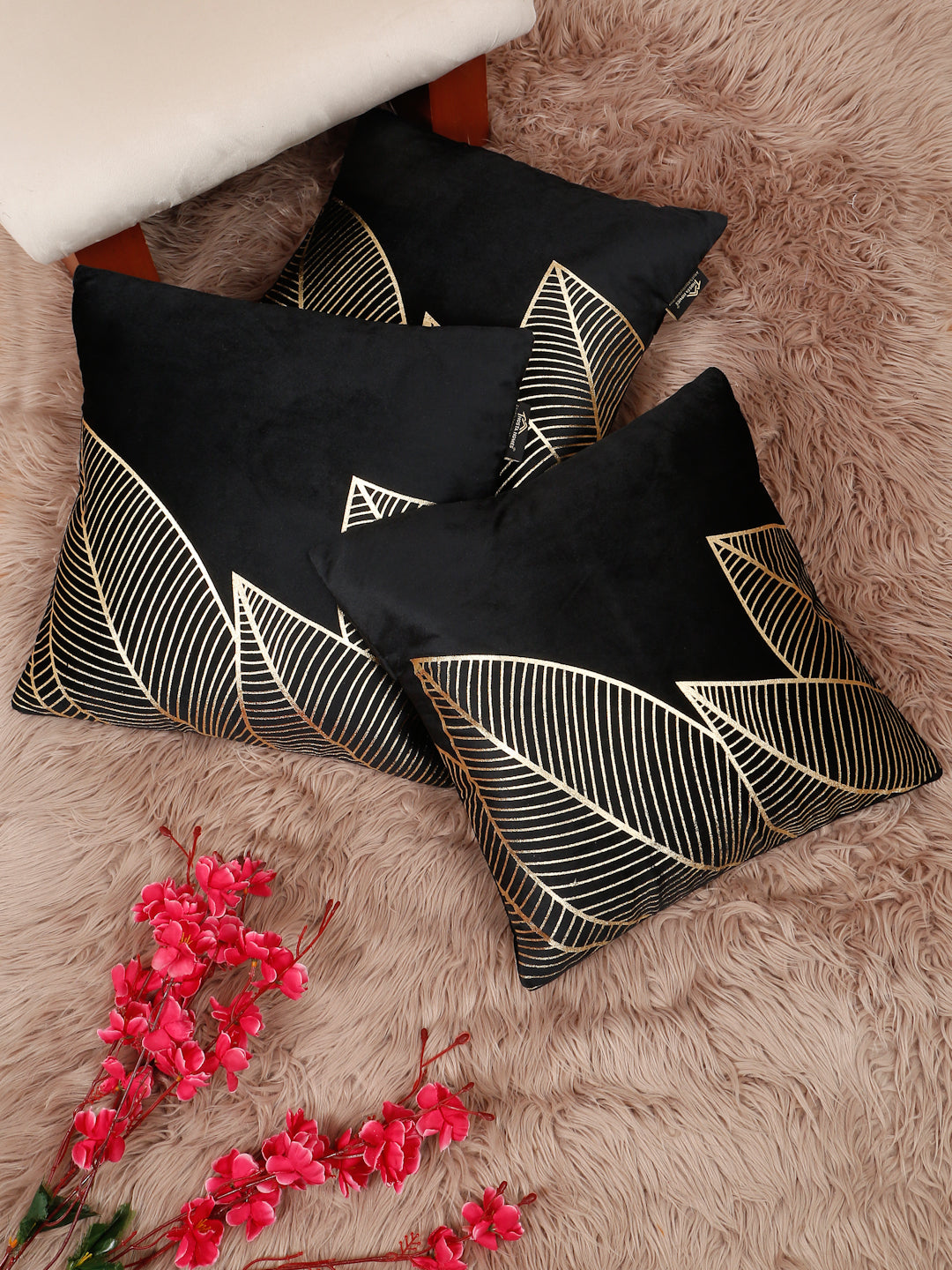 Floral Foil Printed Velvet Square Cushion Covers 16 X 16 INCHES