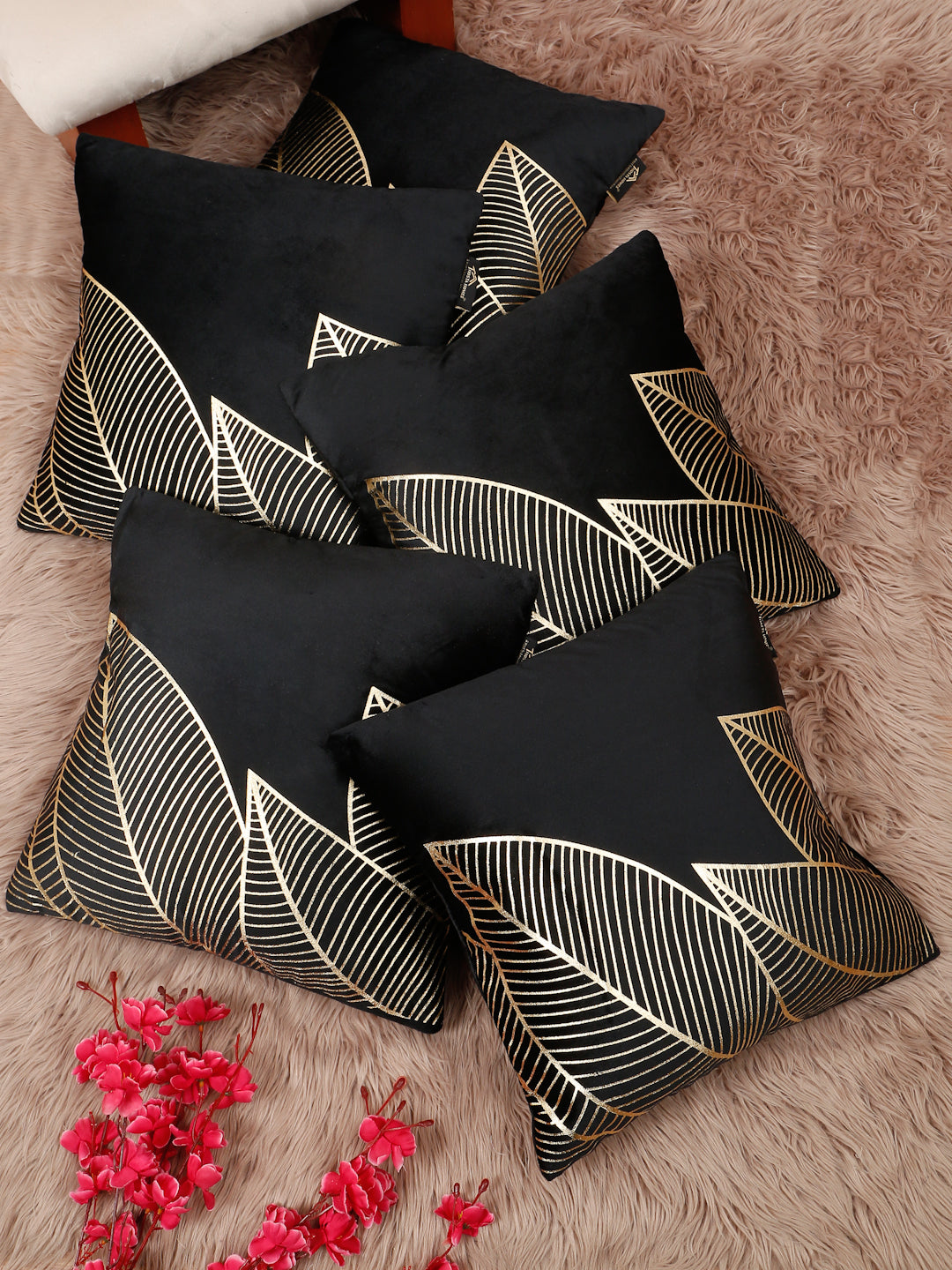 Floral Foil Printed Velvet Square Cushion Covers 16 X 16 INCHES