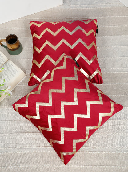 Zigzag Foil Printed Velvet Square Cushion Covers 16 X 16 INCHES