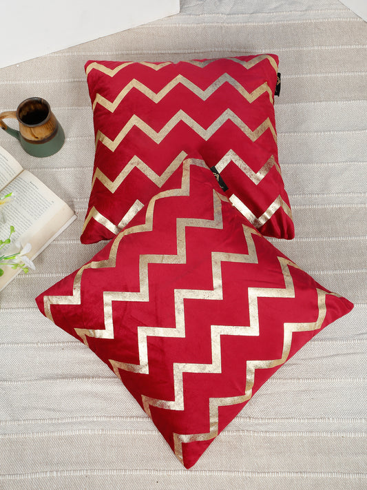 Zigzag Foil Printed Velvet Square Cushion Covers 16 X 16 INCHES