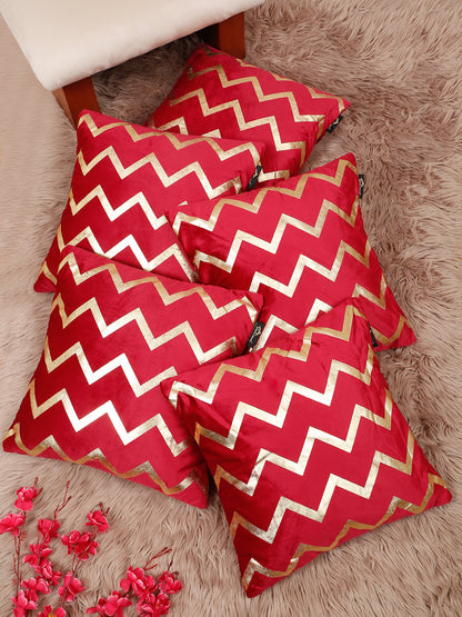 Zigzag Foil Printed Velvet Square Cushion Covers 16 X 16 INCHES