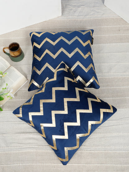 Zigzag Foil Printed Velvet Square Cushion Covers 16 X 16 INCHES