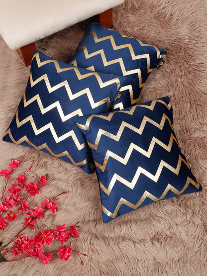 Zigzag Foil Printed Velvet Square Cushion Covers 16 X 16 INCHES
