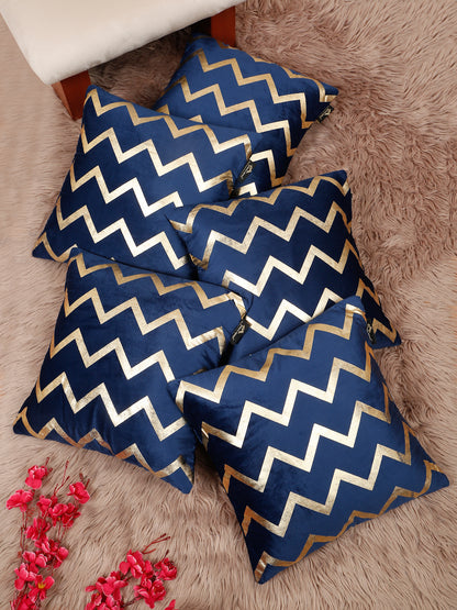Zigzag Foil Printed Velvet Square Cushion Covers 16 X 16 INCHES