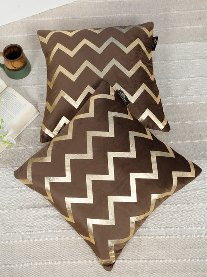 Zigzag Foil Printed Velvet Square Cushion Covers 16 X 16 INCHES