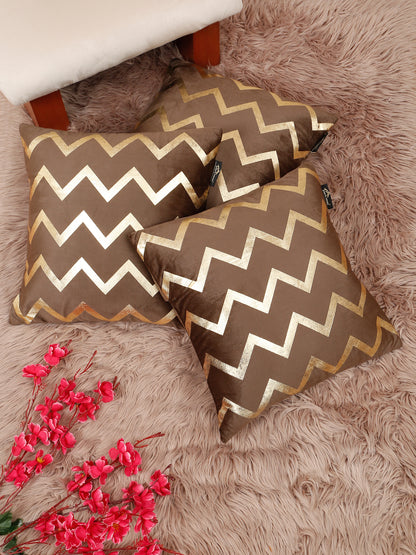 Zigzag Foil Printed Velvet Square Cushion Covers 16 X 16 INCHES