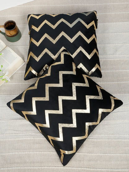 Zigzag Foil Printed Velvet Square Cushion Covers 16 X 16 INCHES