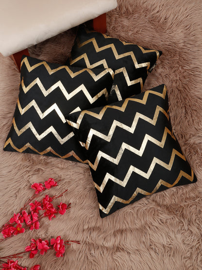 Zigzag Foil Printed Velvet Square Cushion Covers 16 X 16 INCHES
