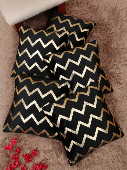 Zigzag Foil Printed Velvet Square Cushion Covers 16 X 16 INCHES