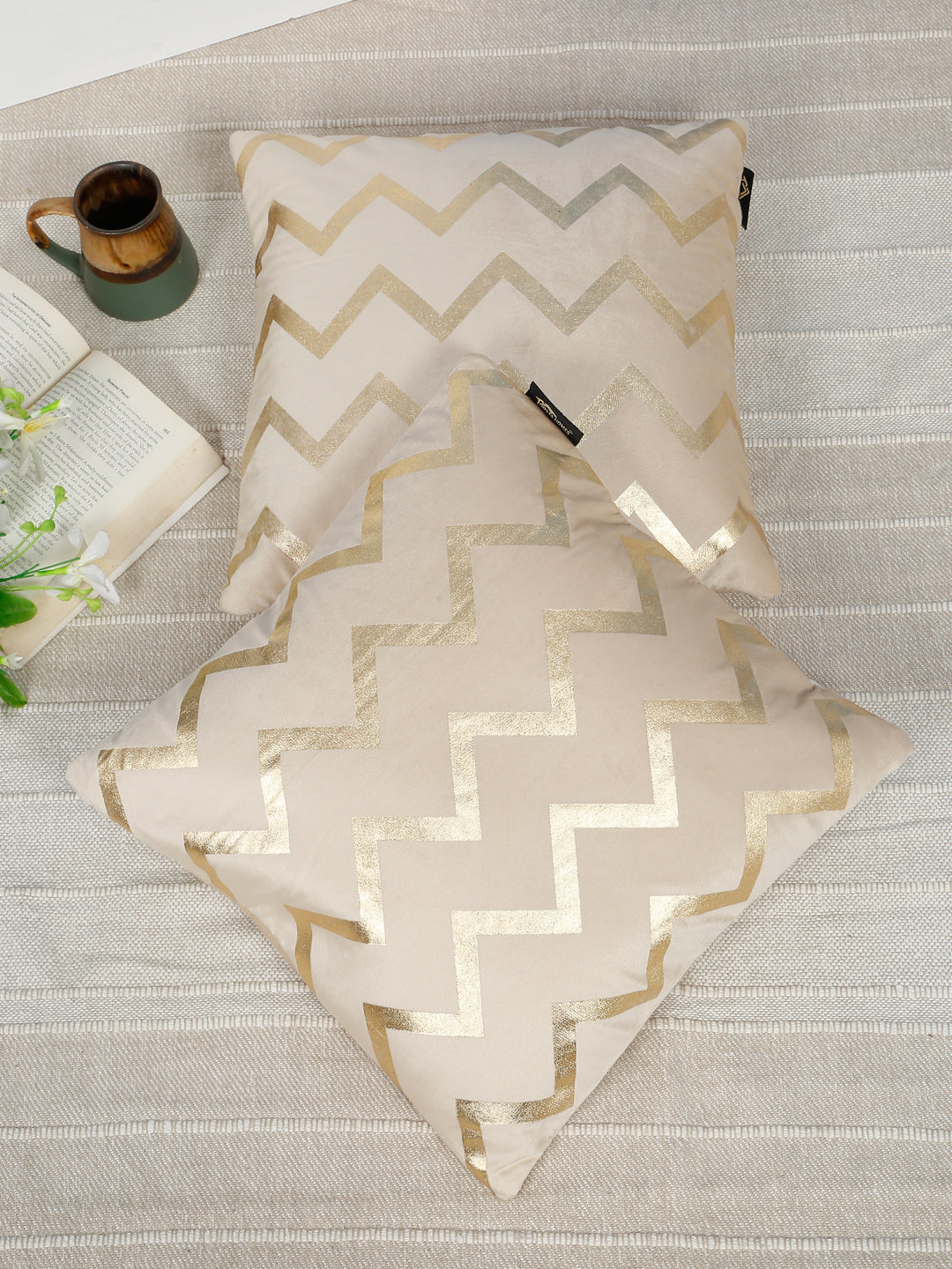 Zigzag Foil Printed Velvet Square Cushion Covers 16 X 16 INCHES