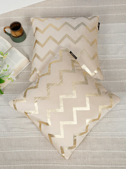 Zigzag Foil Printed Velvet Square Cushion Covers 16 X 16 INCHES
