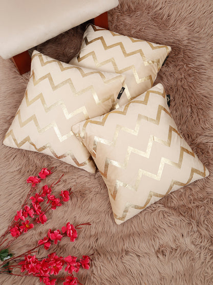 Zigzag Foil Printed Velvet Square Cushion Covers 16 X 16 INCHES