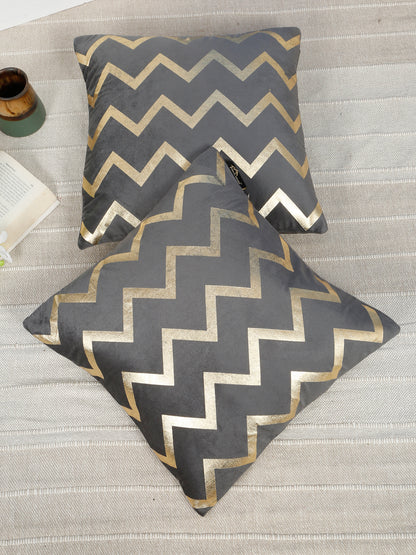 Zigzag Foil Printed Velvet Square Cushion Covers 16 X 16 INCHES