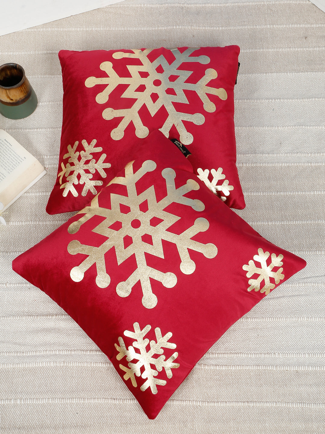 Abstract Floral Foil Printed Velvet Square Cushion Covers 16 X 16 INCHES