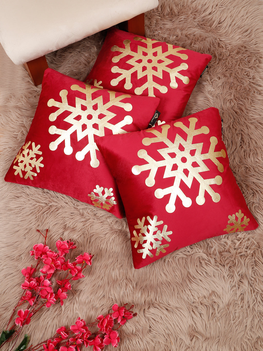 Abstract Floral Foil Printed Velvet Square Cushion Covers 16 X 16 INCHES