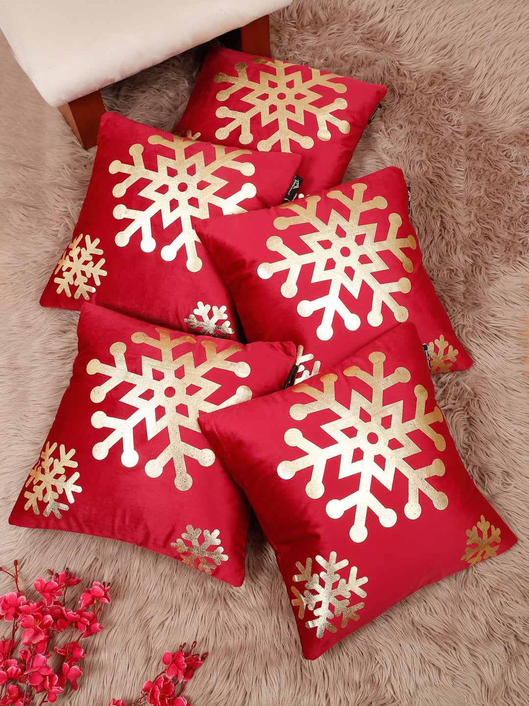 Abstract Floral Foil Printed Velvet Square Cushion Covers 16 X 16 INCHES