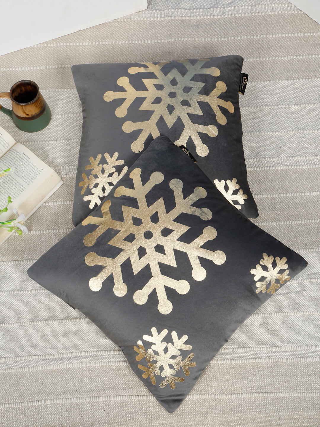 Abstract Floral Foil Printed Velvet Square Cushion Covers 16 X 16 INCHES