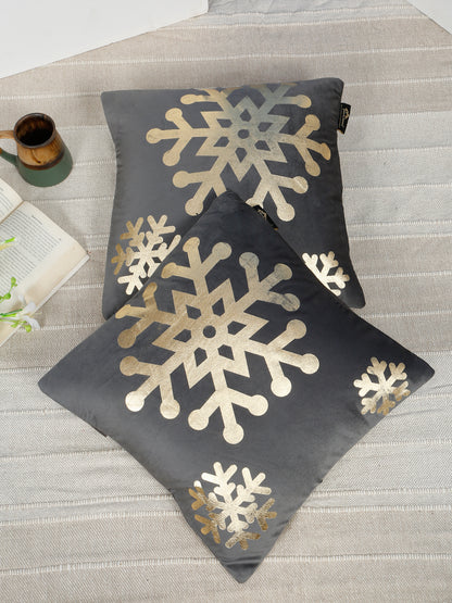 Abstract Floral Foil Printed Velvet Square Cushion Covers 16 X 16 INCHES