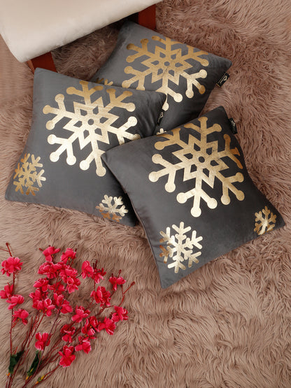 Abstract Floral Foil Printed Velvet Square Cushion Covers 16 X 16 INCHES