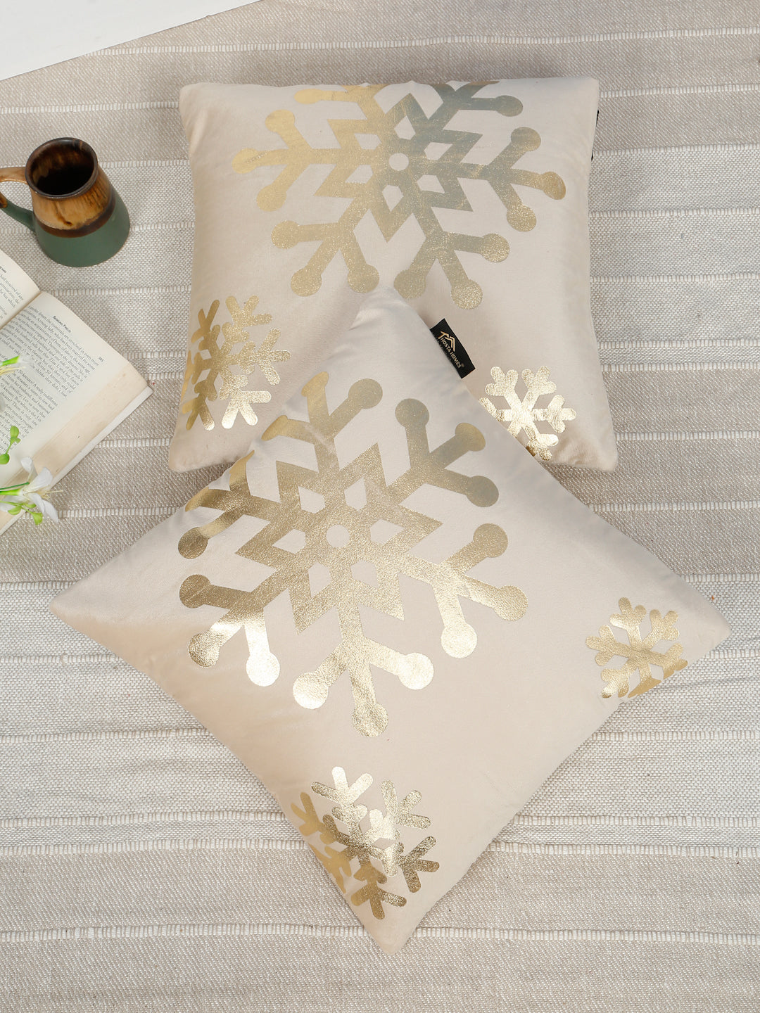 Abstract Floral Foil Printed Velvet Square Cushion Covers 16 X 16 INCHES