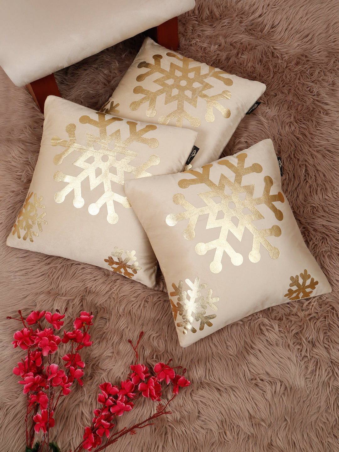Abstract Floral Foil Printed Velvet Square Cushion Covers 16 X 16 INCHES