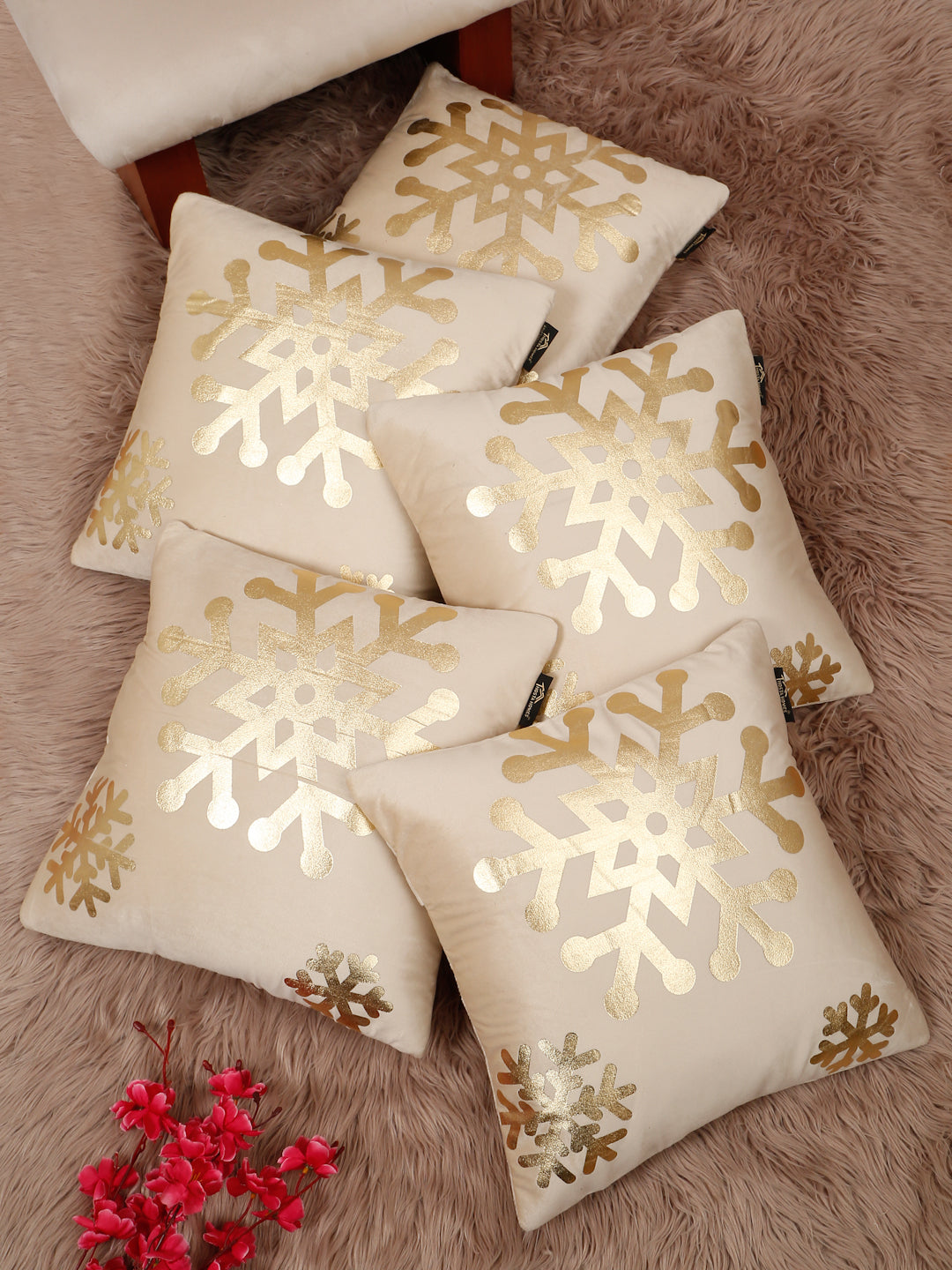 Abstract Floral Foil Printed Velvet Square Cushion Covers 16 X 16 INCHES