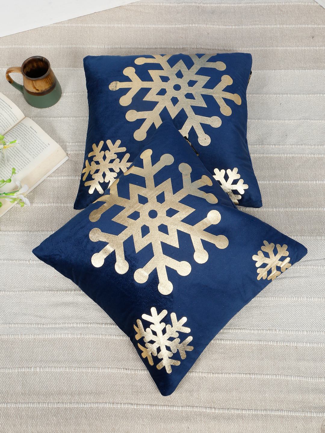 Abstract Floral Foil Printed Velvet Square Cushion Covers 16 X 16 INCHES