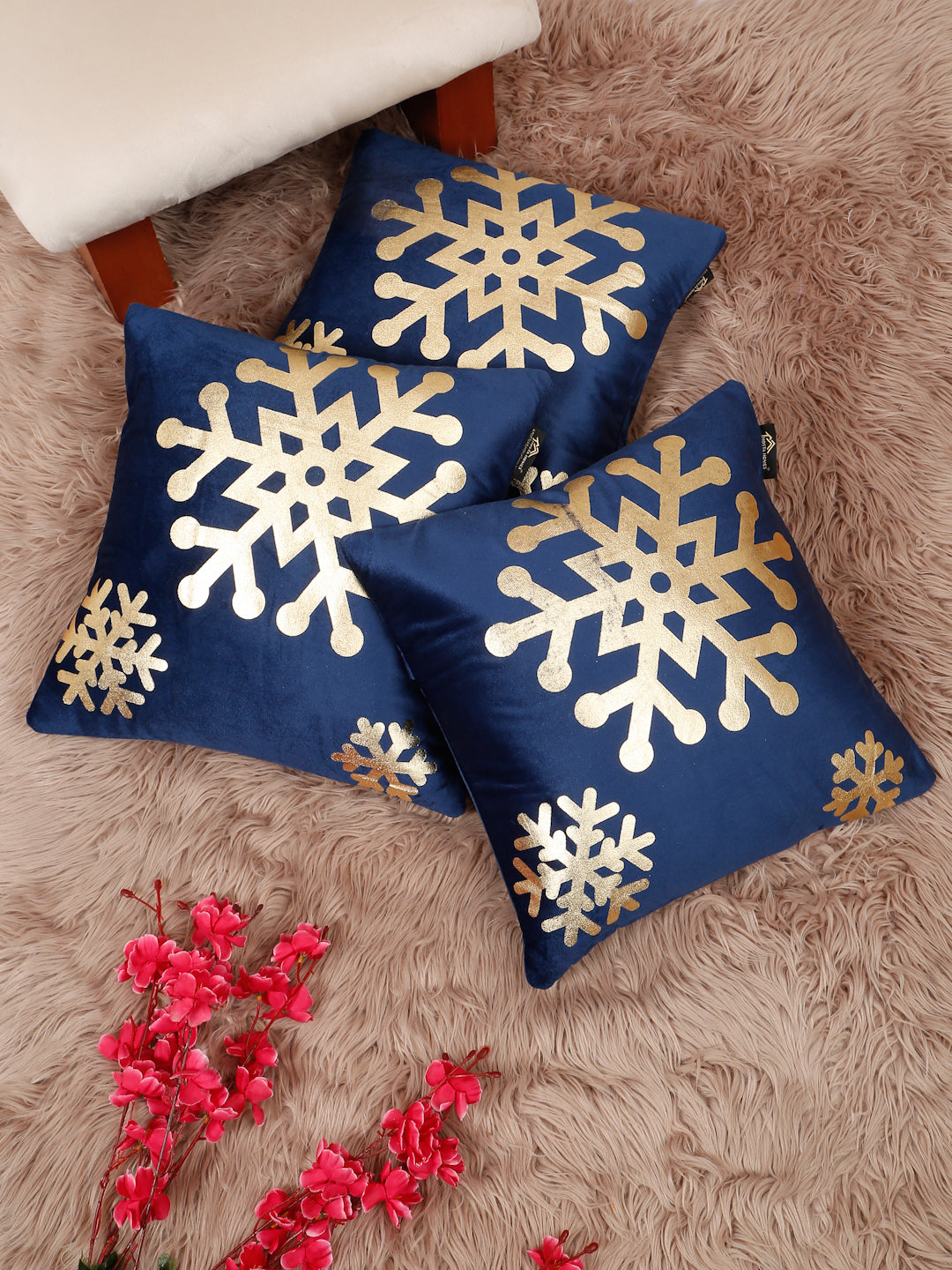 Abstract Floral Foil Printed Velvet Square Cushion Covers 16 X 16 INCHES