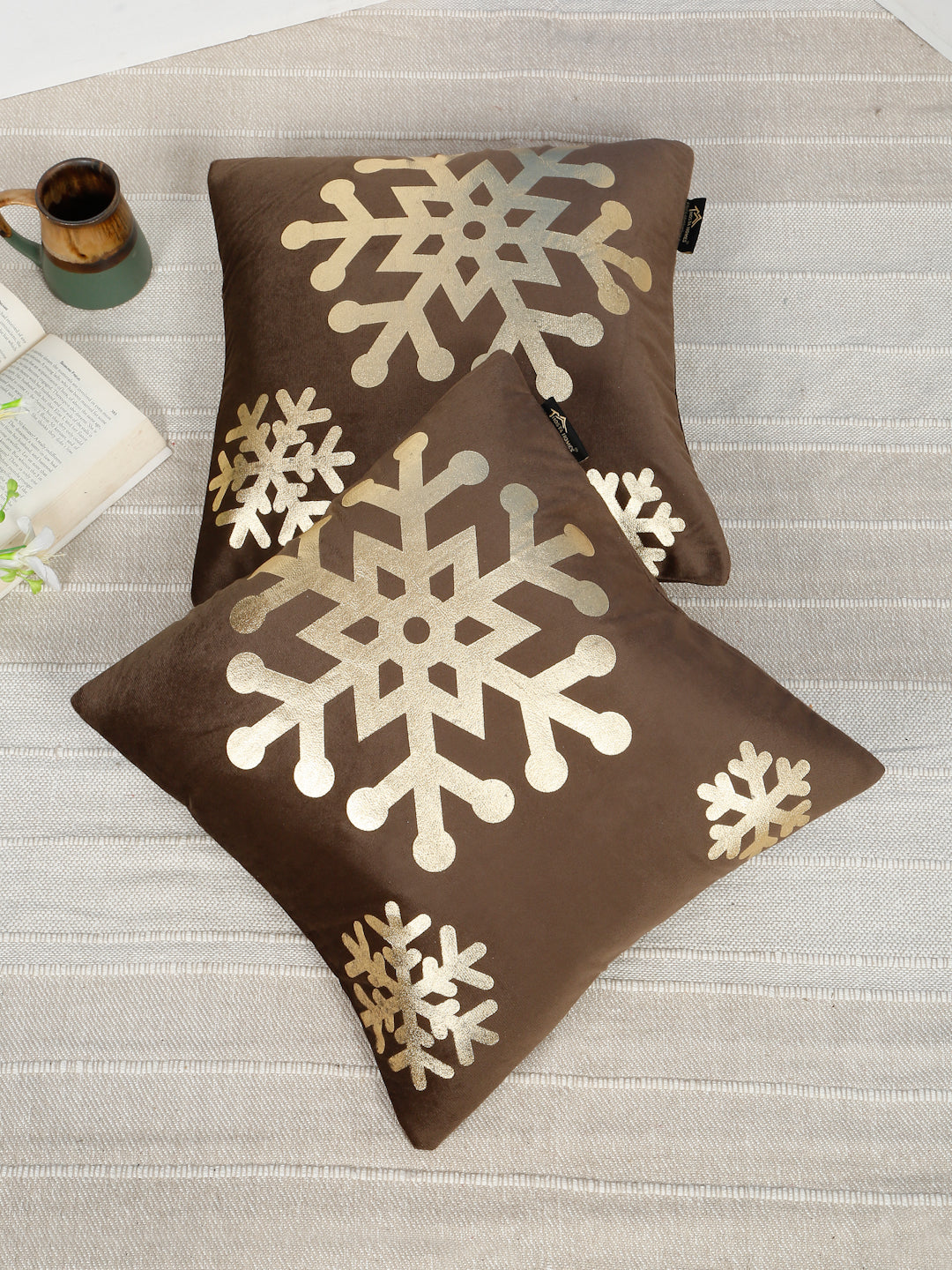 Abstract Floral Foil Printed Velvet Square Cushion Covers 16 X 16 INCHES