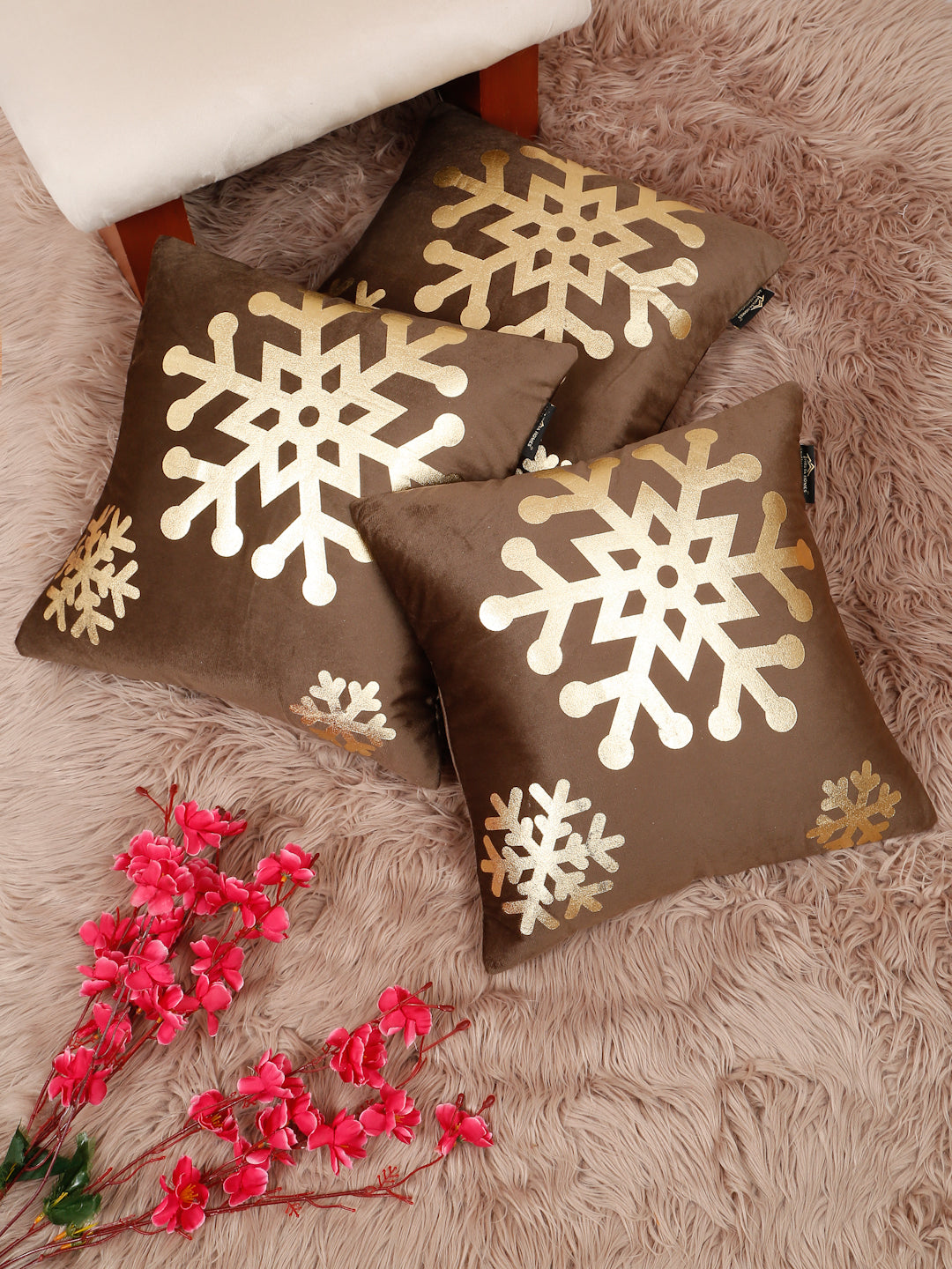 Abstract Floral Foil Printed Velvet Square Cushion Covers 16 X 16 INCHES