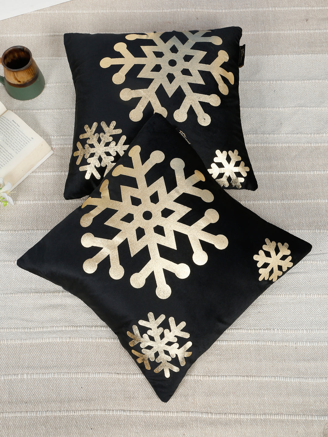 Abstract Floral Foil Printed Velvet Square Cushion Covers 16 X 16 INCHES