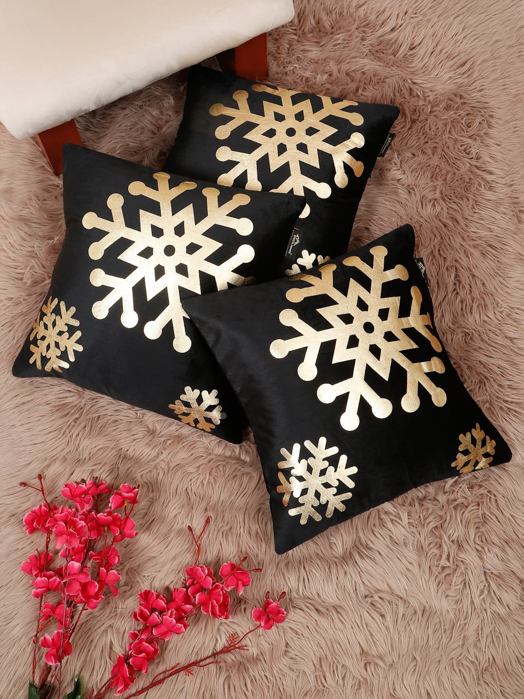 Abstract Floral Foil Printed Velvet Square Cushion Covers 16 X 16 INCHES