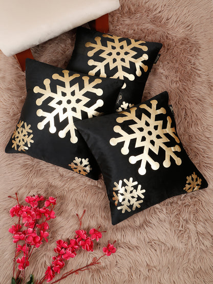 Abstract Floral Foil Printed Velvet Square Cushion Covers 16 X 16 INCHES