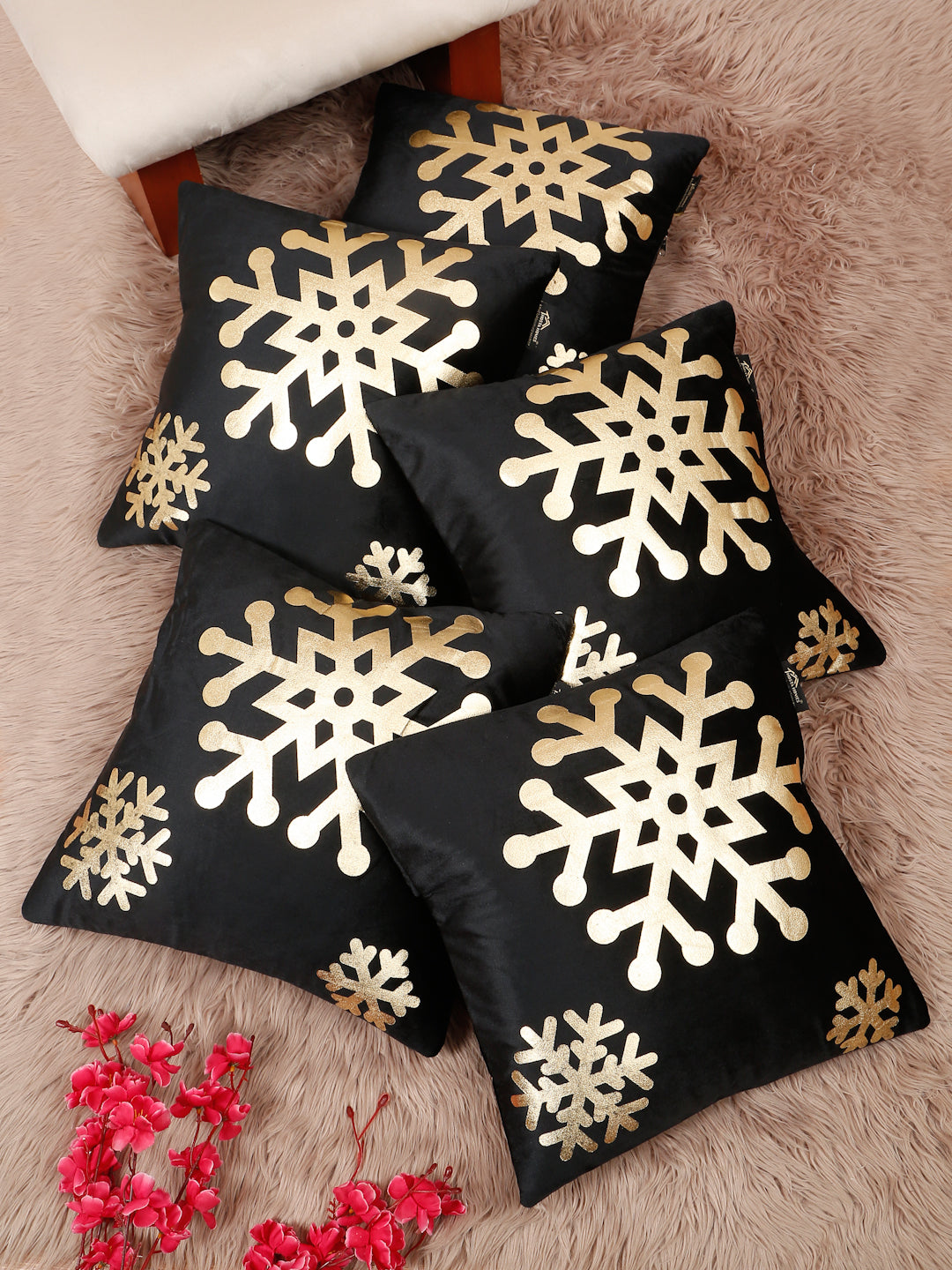 Abstract Floral Foil Printed Velvet Square Cushion Covers 16 X 16 INCHES