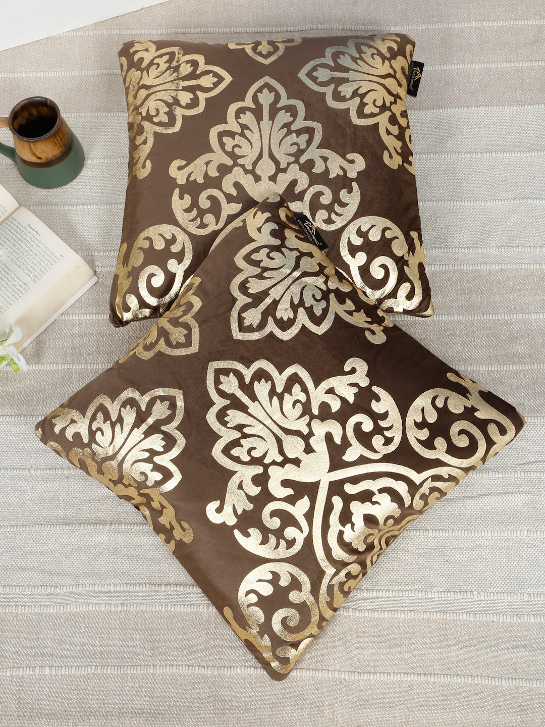 Floral Foil Printed Velvet Square Cushion Covers 16 X 16 INCHES