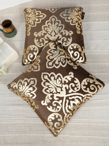 Floral Foil Printed Velvet Square Cushion Covers 16 X 16 INCHES