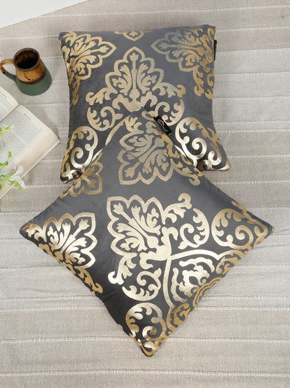 Floral Foil Printed Velvet Square Cushion Covers 16 X 16 INCHES