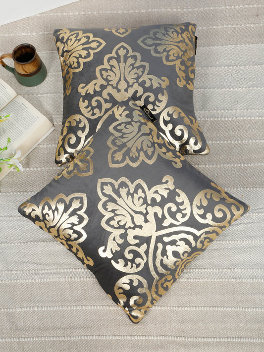 Floral Foil Printed Velvet Square Cushion Covers 16 X 16 INCHES