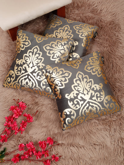 Floral Foil Printed Velvet Square Cushion Covers 16 X 16 INCHES