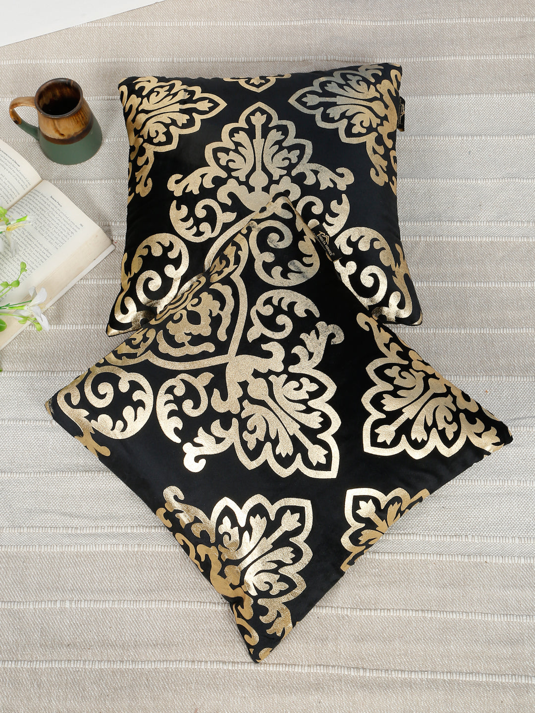 Floral Foil Printed Velvet Square Cushion Covers 16 X 16 INCHES