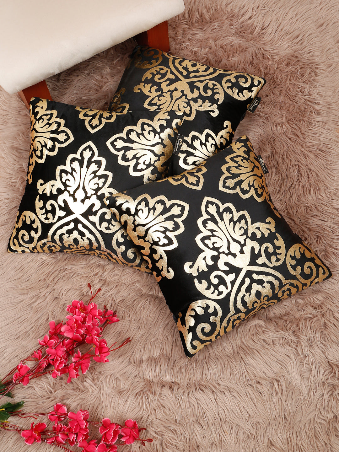 Floral Foil Printed Velvet Square Cushion Covers 16 X 16 INCHES