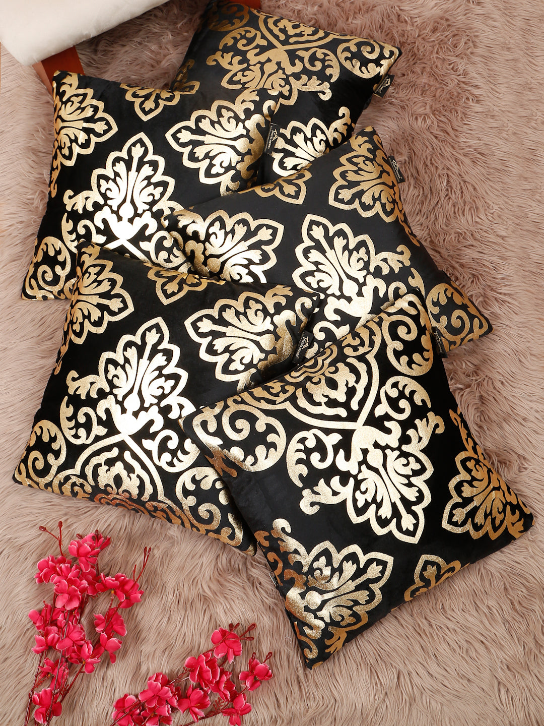 Floral Foil Printed Velvet Square Cushion Covers 16 X 16 INCHES