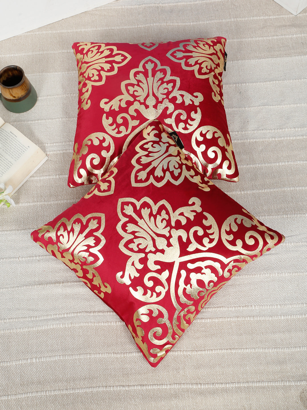 Floral Foil Printed Velvet Square Cushion Covers 16 X 16 INCHES