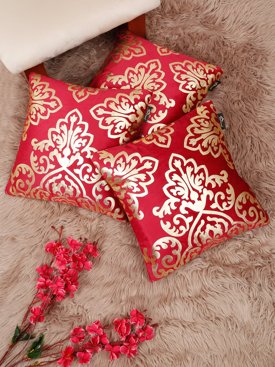 Floral Foil Printed Velvet Square Cushion Covers 16 X 16 INCHES