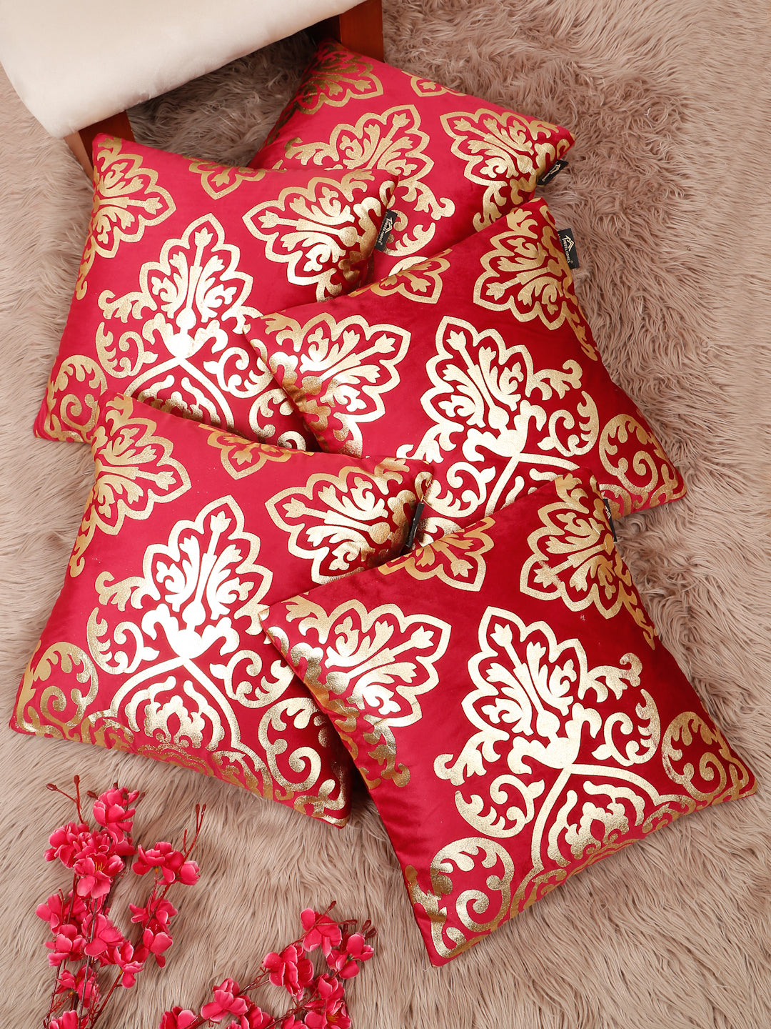 Floral Foil Printed Velvet Square Cushion Covers 16 X 16 INCHES