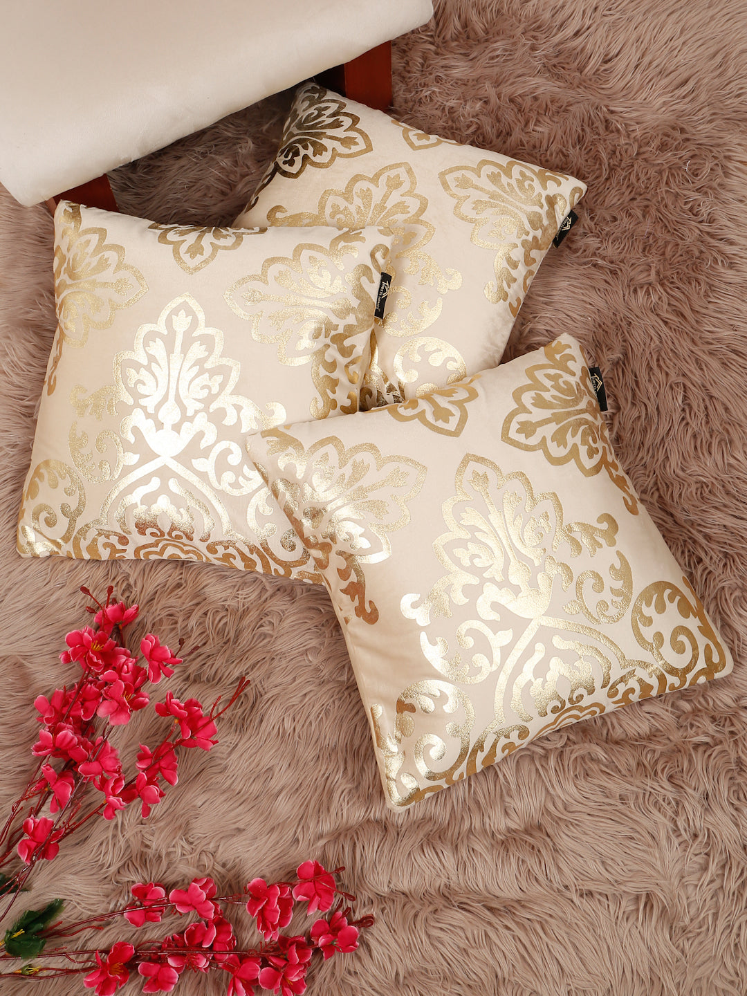 Floral Foil Printed Velvet Square Cushion Covers 16 X 16 INCHES