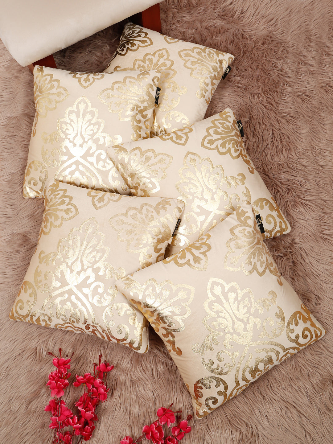 Floral Foil Printed Velvet Square Cushion Covers 16 X 16 INCHES