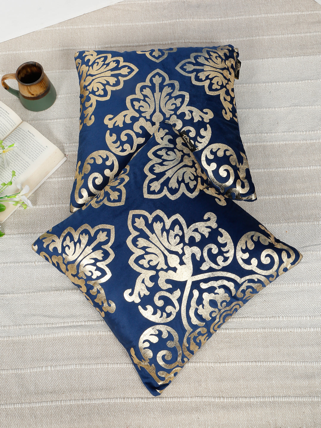 Floral Foil Printed Velvet Square Cushion Covers 16 X 16 INCHES