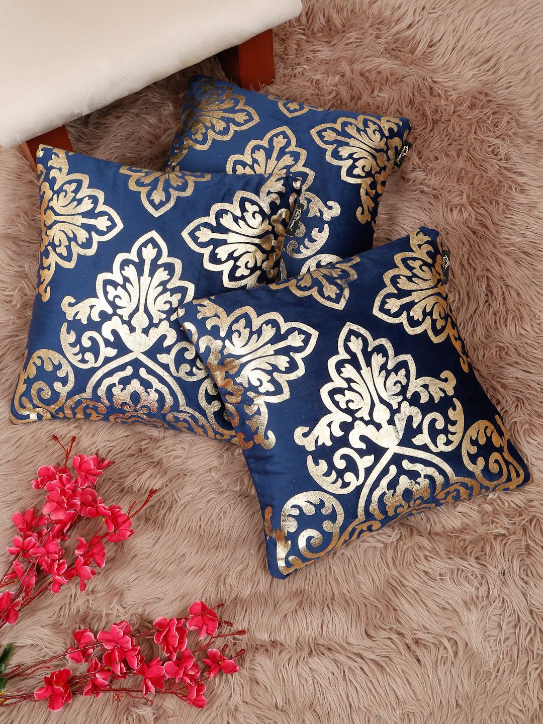 Floral Foil Printed Velvet Square Cushion Covers 16 X 16 INCHES